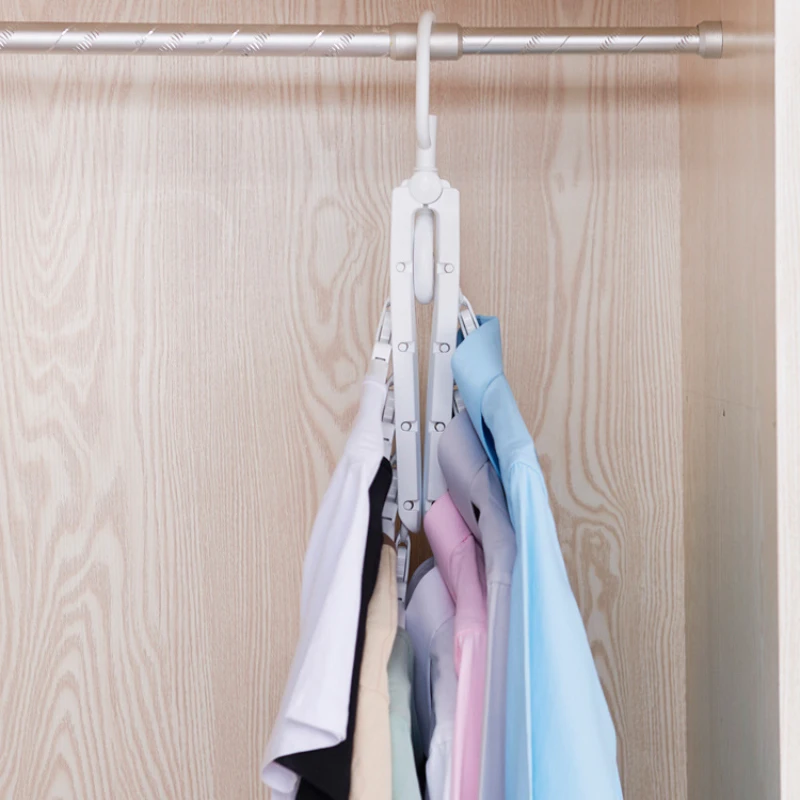 8 in 1 Creative Folding Clothing Wardrobe Storage Hanger Wardrobe organizer 1 button shrink thick hanger Plastic clothes hanging