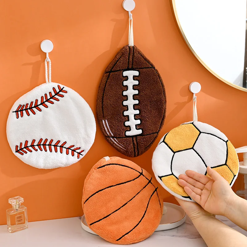 

Cartoon Hand Towel Basketball Baseball Shape Towel Kitchen Bathroom Fleece Absorbent Hand Cloth Quick-drying Handkerchief Towels