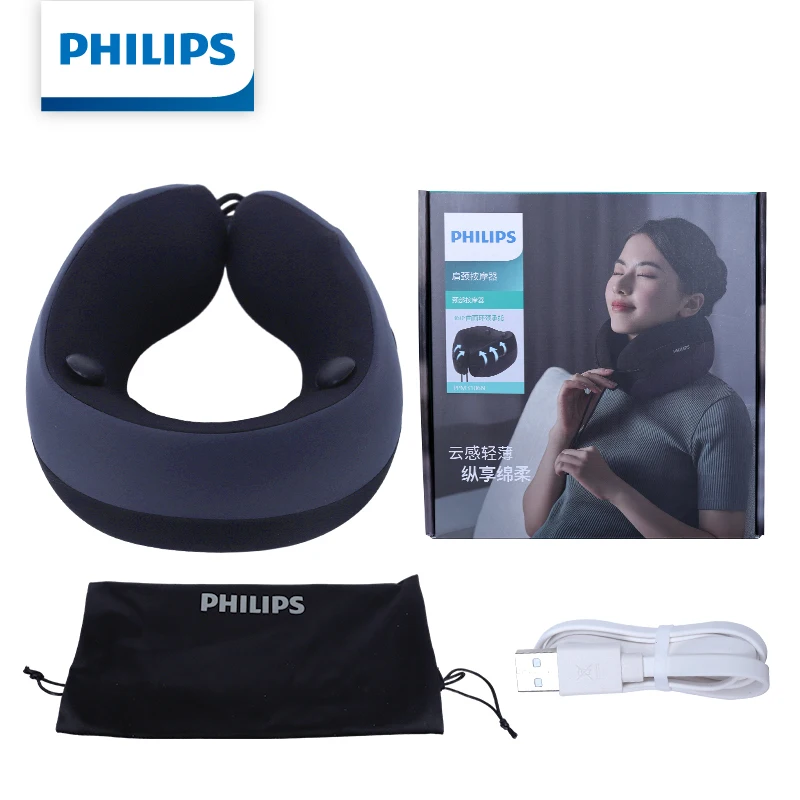 Philips Neck Massager PPM3106N 3 Modes 4-Zone Vibration 2 Heat Levels Carbon Fiber Heat Therapy Memory Foam Type-C Charging