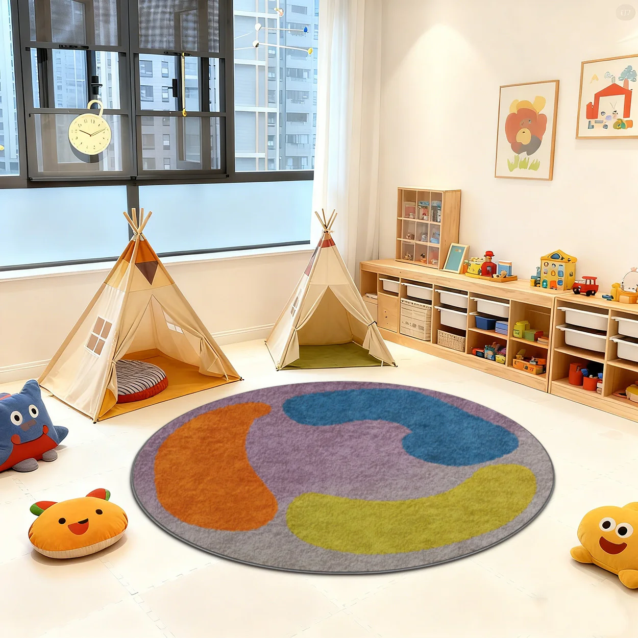 

Decorative Round Play Rug Kids Area Mat Abstract Design Carpet for Nursery Room Modern Living Room Decor Floor Covering