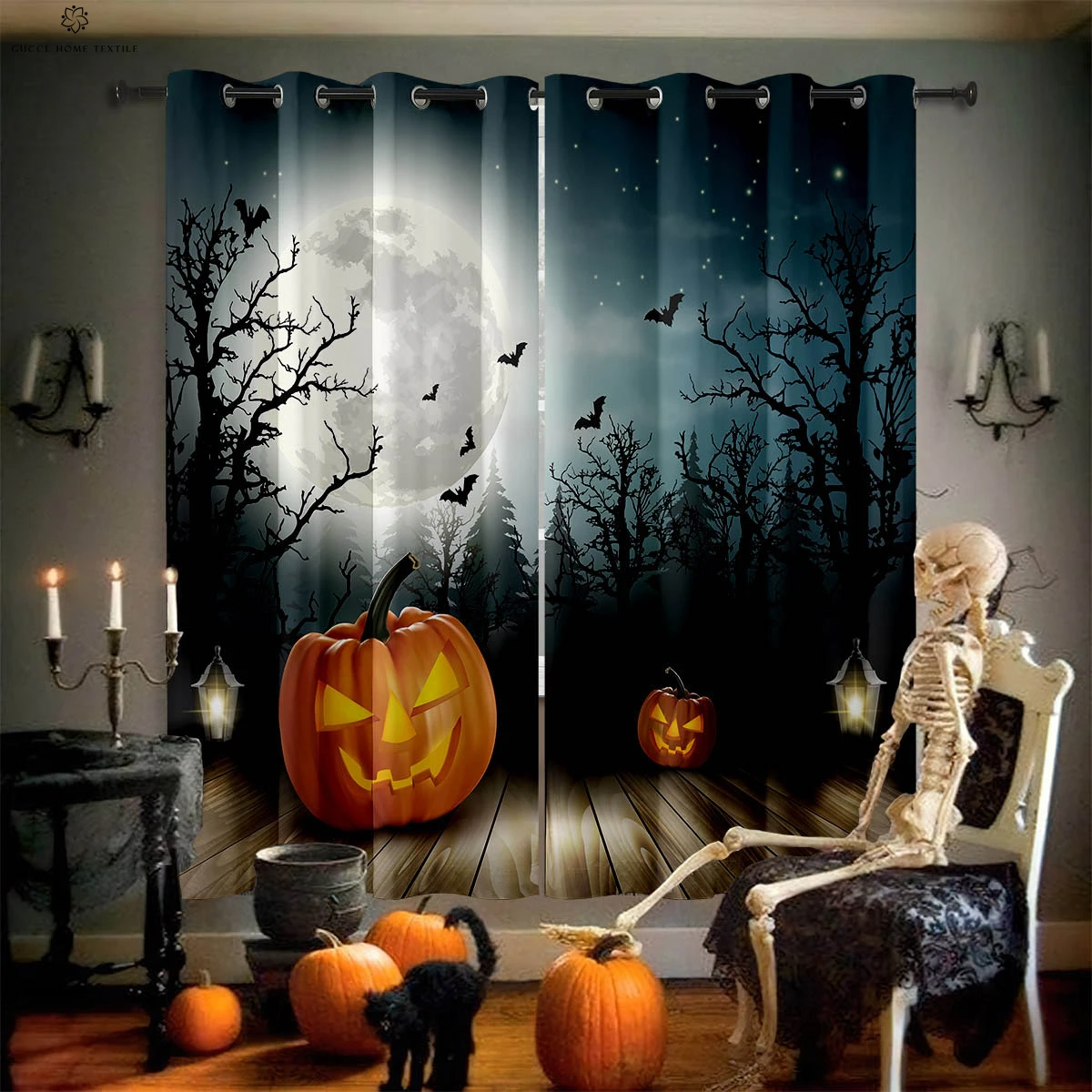 

Halloween decoration curtains, Ghost, pumpkin, witch, cartoon print, bedroom, living room, holiday party