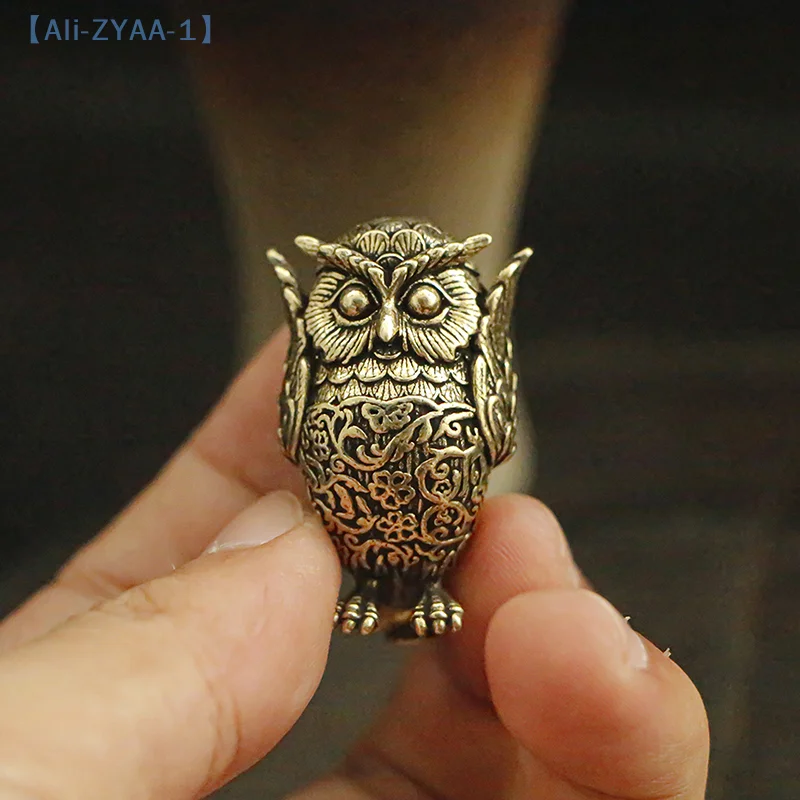 【ZYAA-1】1 Stück Retro Kupfer Tier Tee Haustier Desktop Ornament Antik Massiv Messing Eule Miniatur Figuren Home Decor Handwerk