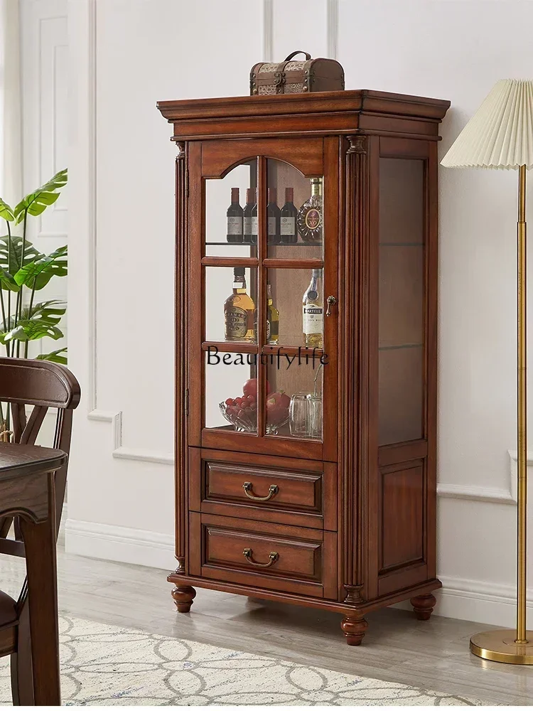 

35*American all-solid wood wine cabinet, small single door glass living room tea cabinet against the wall