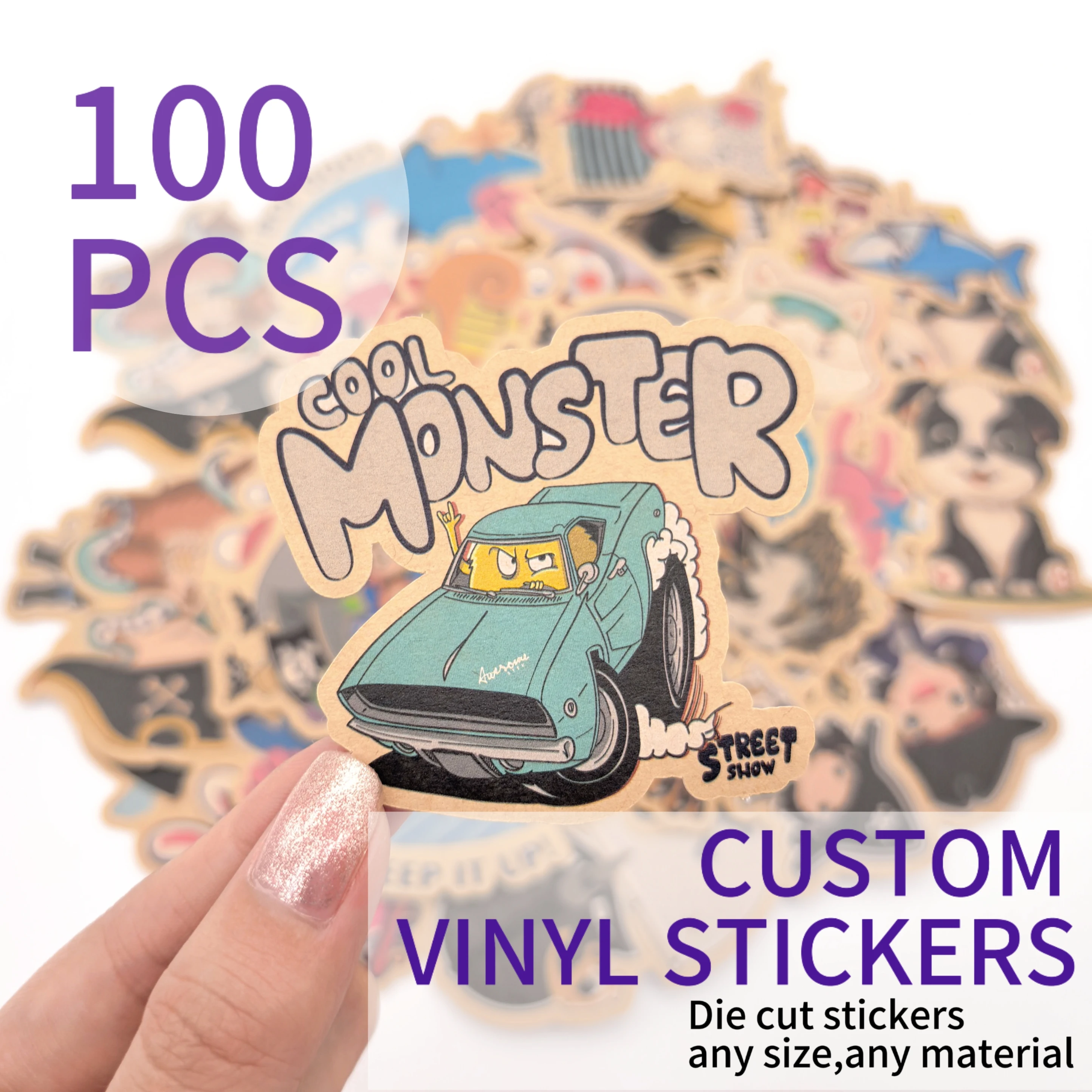 100pcs Custom Stickers  Kraft paper Stickers Die Cut Vinyl Personalized Logo Design DIY  Birthday Party Wedding