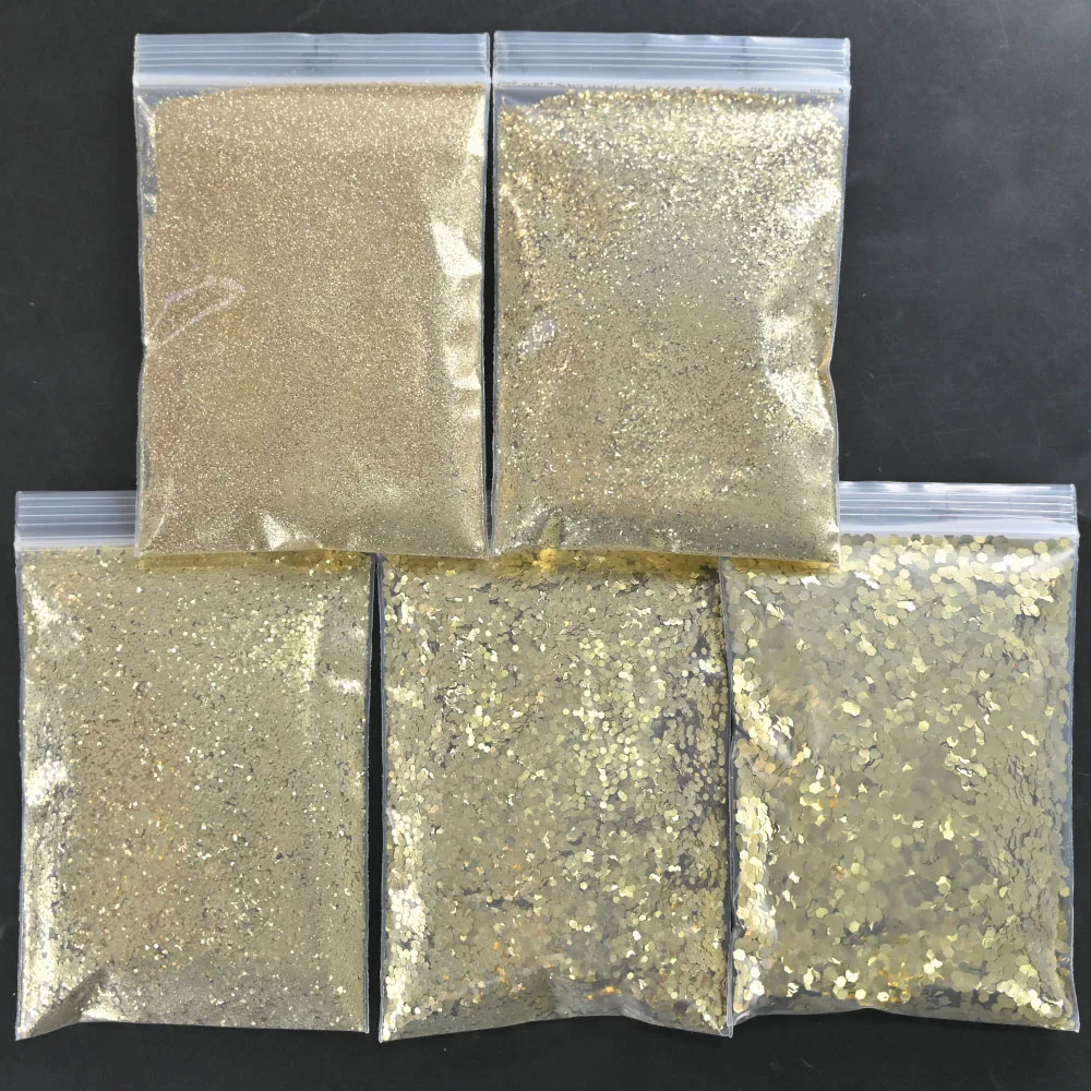 6Bags(10g*6pcs) Gold Series Nails Glitters Mix Round Holographic Chunky Flakes Sequins For Nails Manicure Bulk Loose Glitter #F#