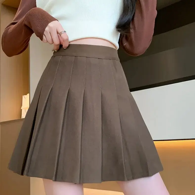 

Thickened Wool Pleated Skirt Women High-Waisted Slimming Skirt with Anti-Exposure Design Thickened A-Line Short Skirt-Trousers