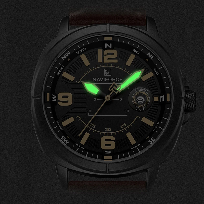NAVIFORCE Moda Masculina Relógios de Quartzo 3ATM À Prova D 'Água Display Luminoso Clássico Bússola Dial PU Pulseira Respirável Relógios de Pulso