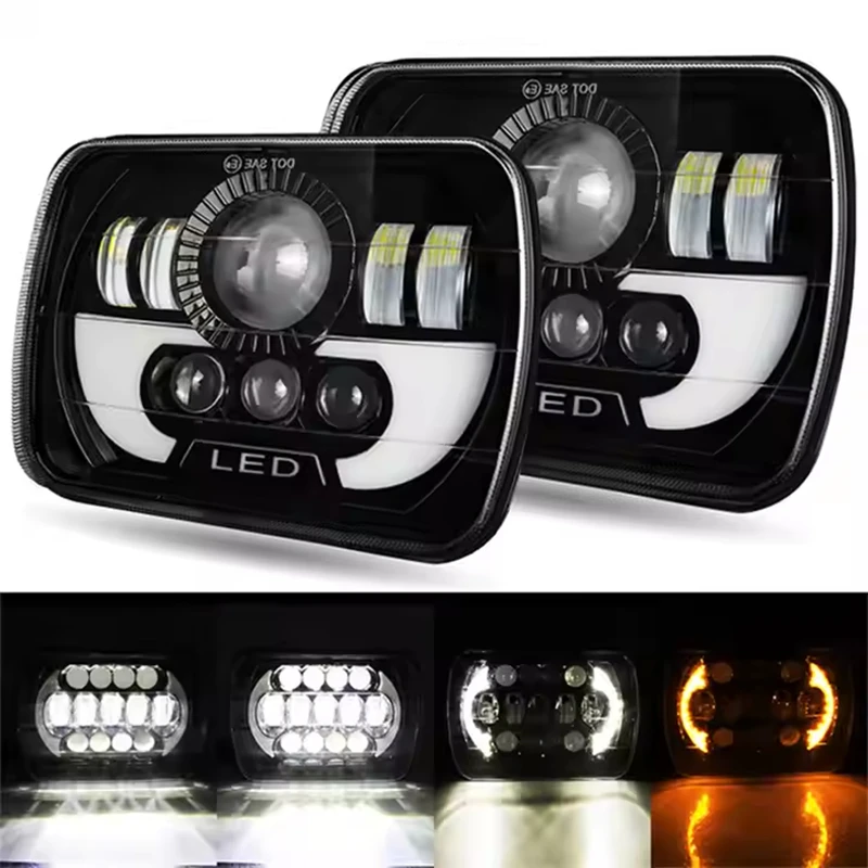 5X7 7-inch square LED headlights DRL high low beam Jeep Wrangler YJ Cherokee XJ Toyota Nissan GMC Ford H4 headlights