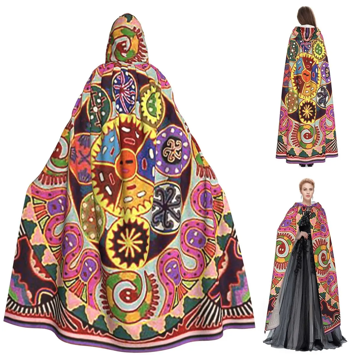 

Huichol Мандала длинный плащ с капюшоном ведьма средневековый костюм накидка для косплея Хэллоуин пальто для взрослых унисекс