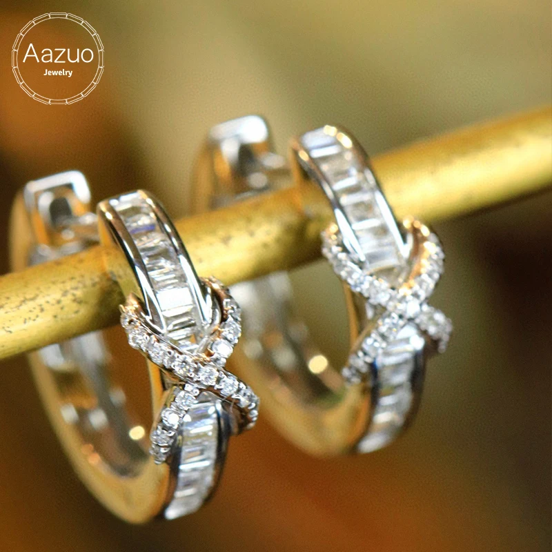 Aazuo Hot sale 18K Solid Gold Real Diamonds 0.36ct Bowknot Round Hook Earring Gift For Women Engagement Dinner Party Au750