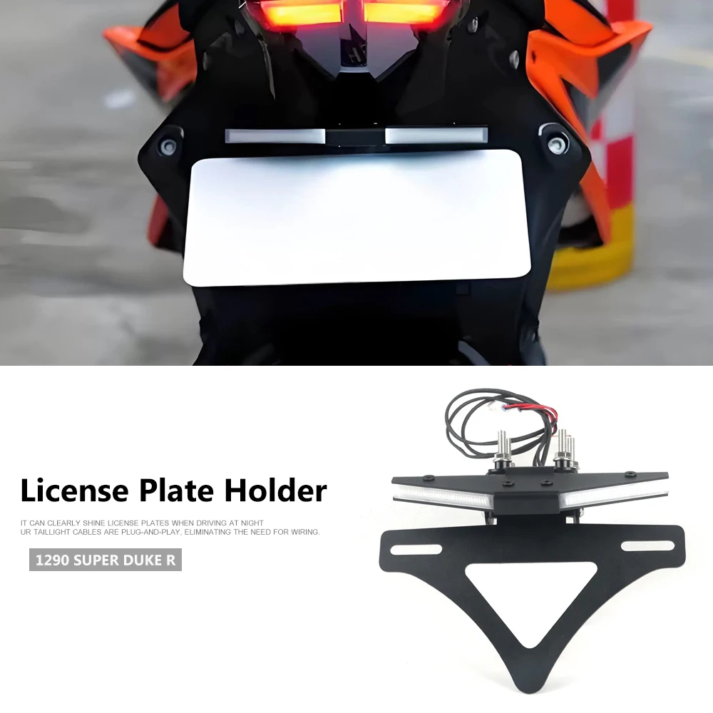

Motorcycle Accessories For 1290 Super Duke R 2020-2025 Folding License Plate Holder Fender Eliminator Tail Frame LED Plate Light