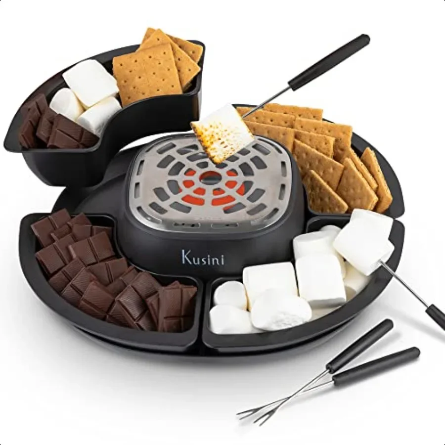 

Smores Maker Tabletop Indoor Flamel Electric Marshmallow Roaster 4 Detachable Trays 4 Roasting Forks Gift Set Date Night Idea.