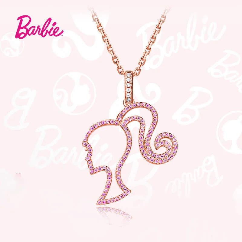 MINISO-collar de dibujos animados de Barbie para niña, colgante de cadena de clavícula de circonita trenzada, cola de caballo de plata 925, regalos para niñas