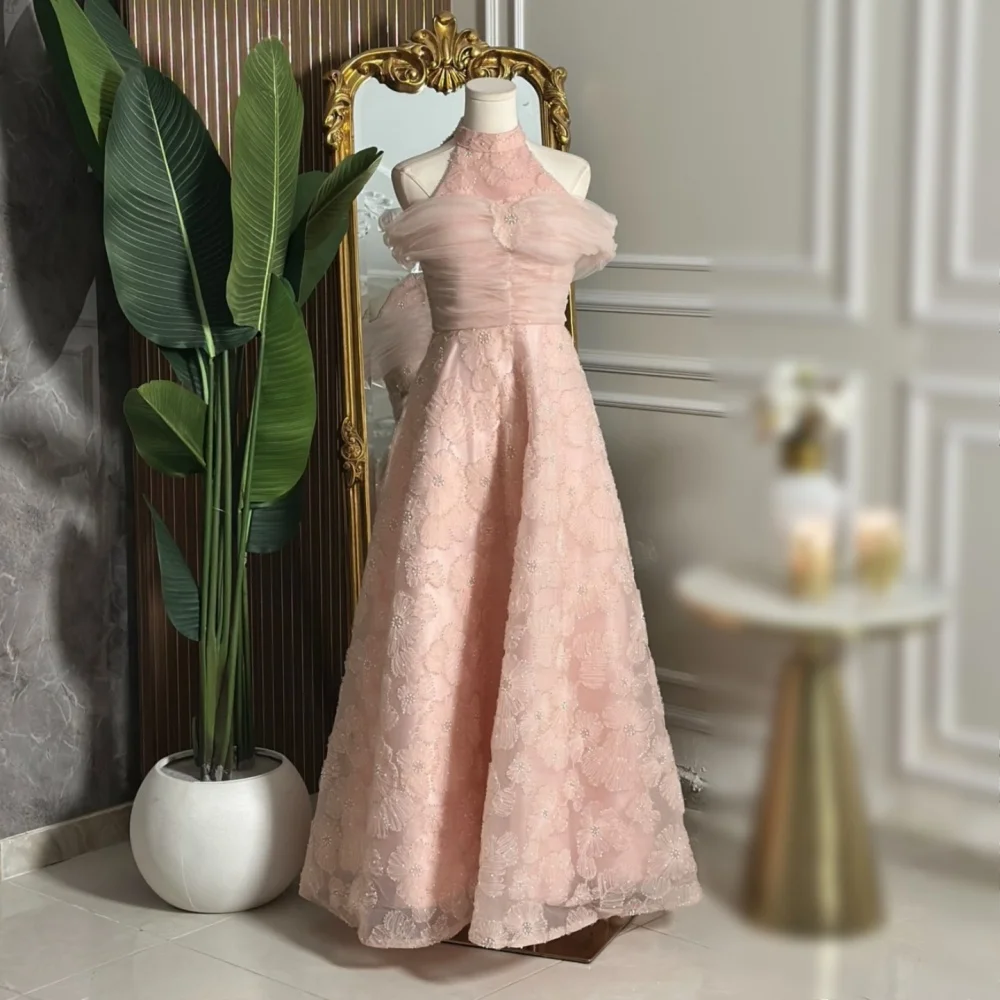 

Customized Pleat Ladies Grace High Collar A-line Long Dresses Evening Gowns Bespoke Occasion Homecoming Elegant Party