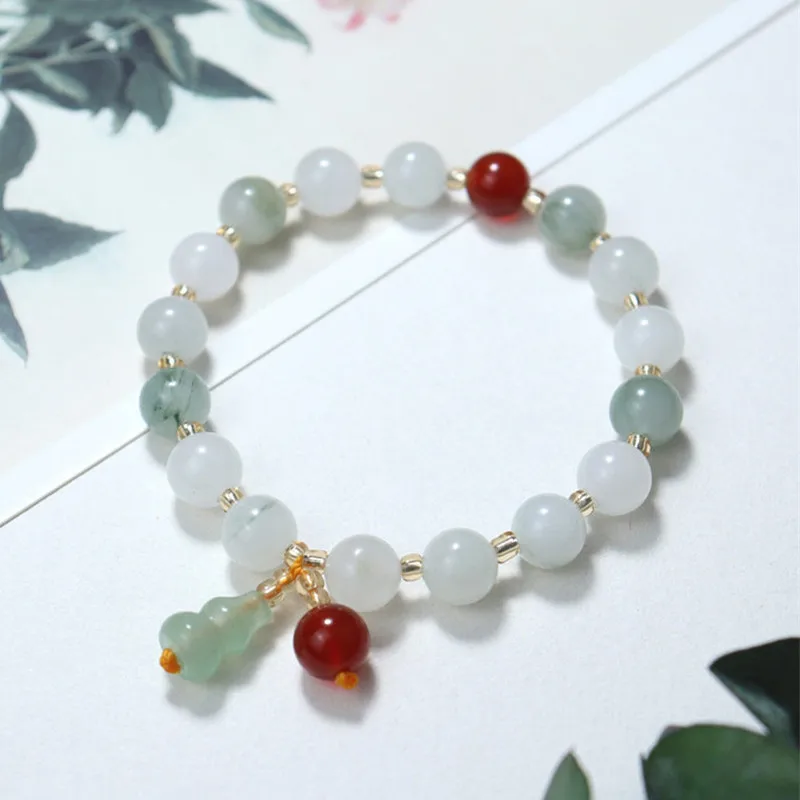 Xinjiang Tianshan Bracelet, Lucky Stone Cat Claw Golden Silk Lantern Bead, Ice Jadeite Color with Flower Pattern Jade
