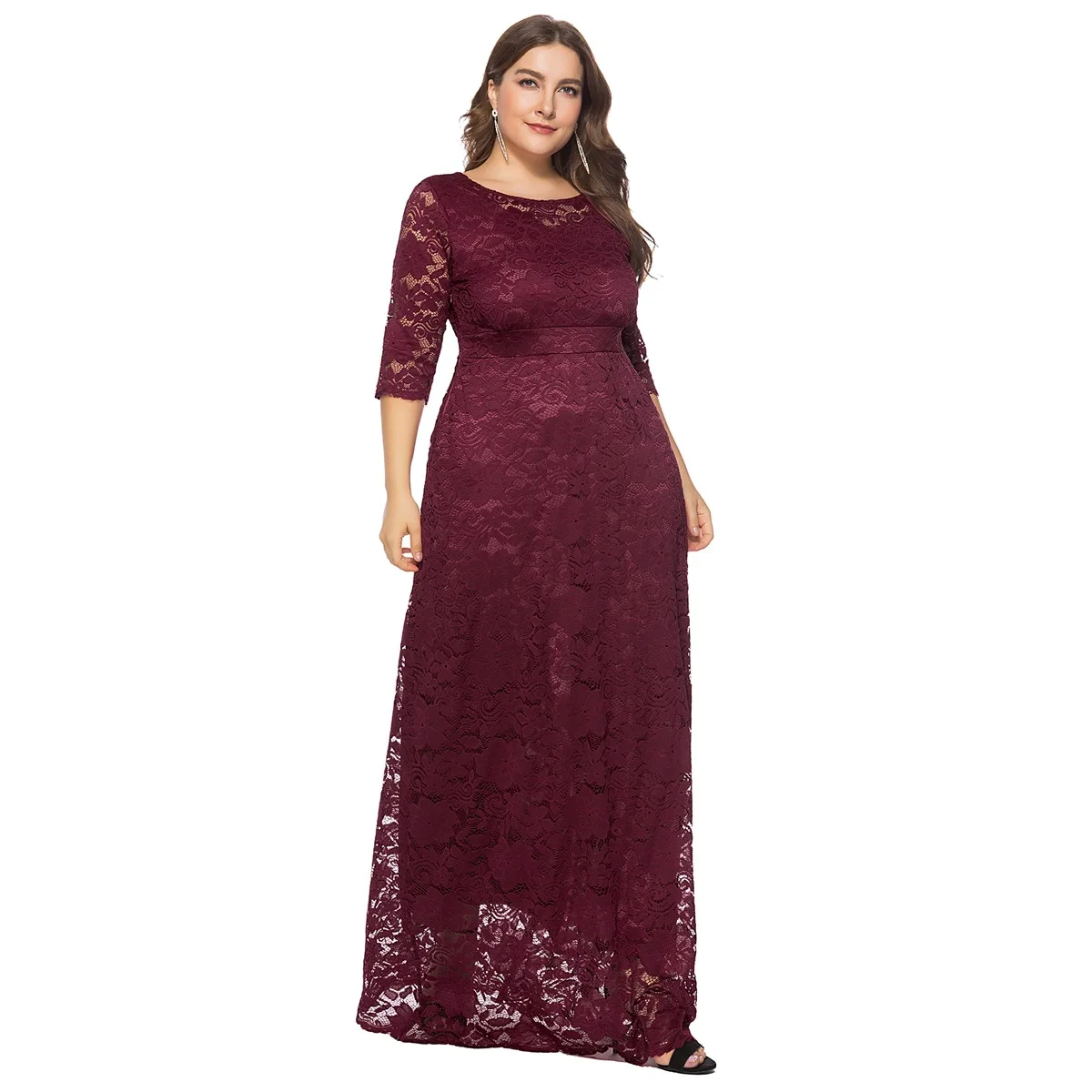 

Large size women's new lace pocket evening dress bridesmaid dress