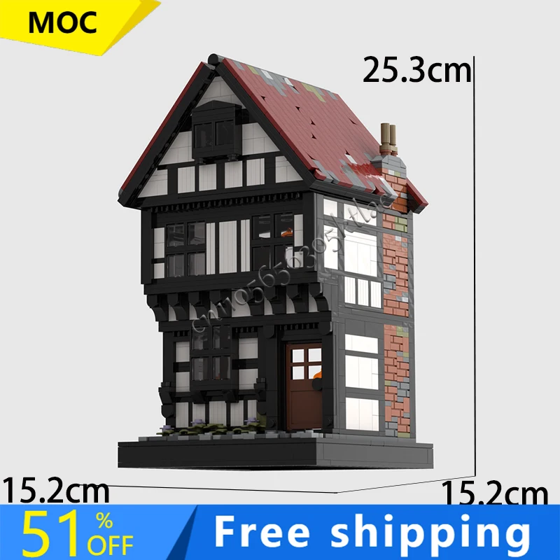 

1358 деталей MOC: Средневековый замок-особняк, модульный конструктор, набор для сборки, развивающая игрушка, популярный подарок на день рождения