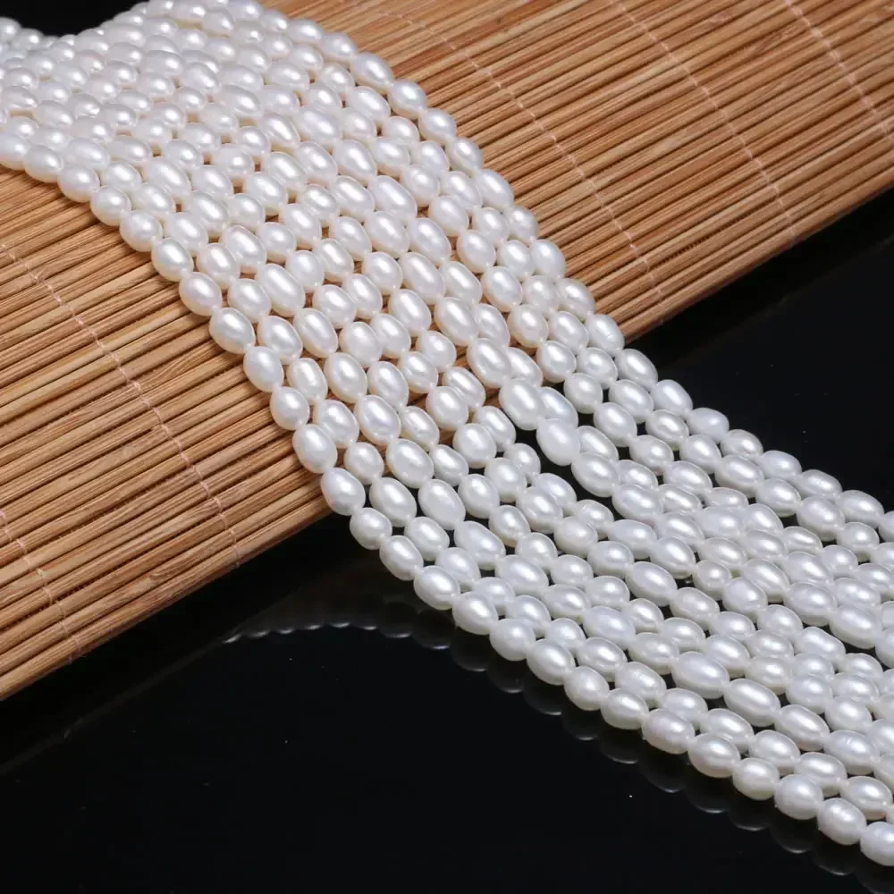 AA 4-5 مللي متر الأرز على شكل الخرز الأبيض لؤلؤ المياه العذبة الطبيعية النساء هدية لصنع المجوهرات عقد دي اي واي سوار الإكسسوار #6