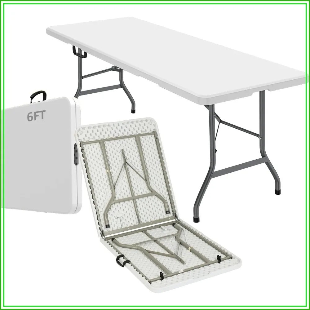 

6FT Heavy Duty Folding Table, Portable Plastic Utility Table with Locking Legs & Handle, Indoor Outdoor Commercial Table for Party, BBQ, Camping, Events