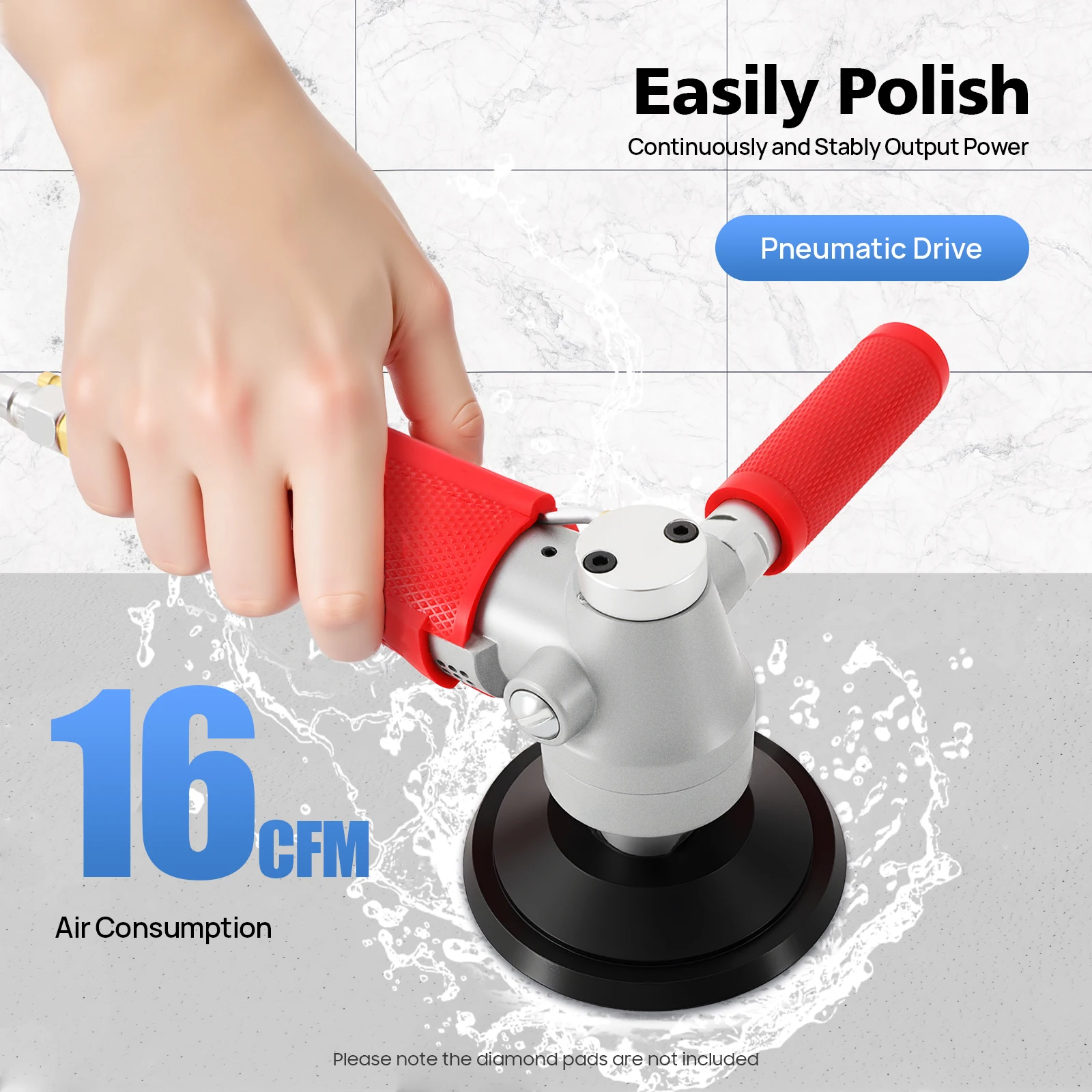

Red Air Grinder, Air Wet Stone Polisher, 0-5500 Rpm Air-Powered Stone Polisher for Polishing Marble, Granite,Stone,and Ceramics