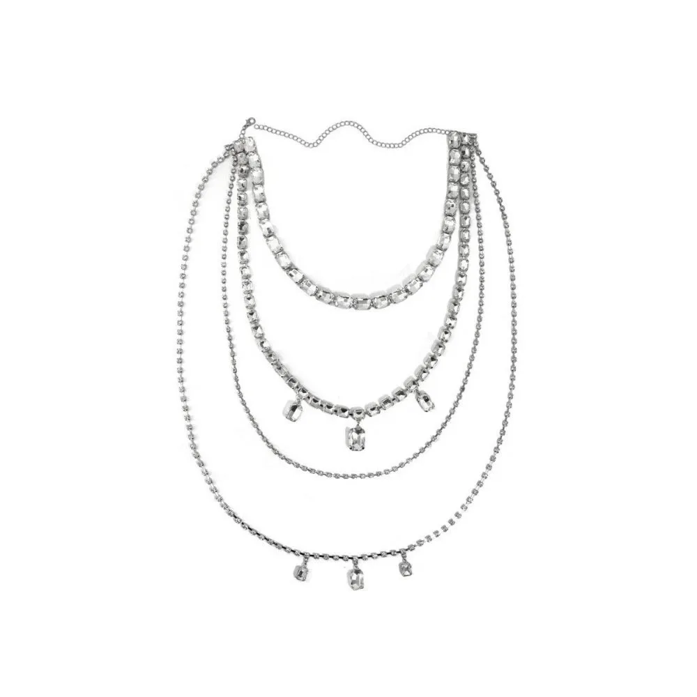

Multilayer Shoulder Chain Necklace Big Square Pendant Jewelry Back Body Chain Tassels Vintage Shine Rhinestone Necklace