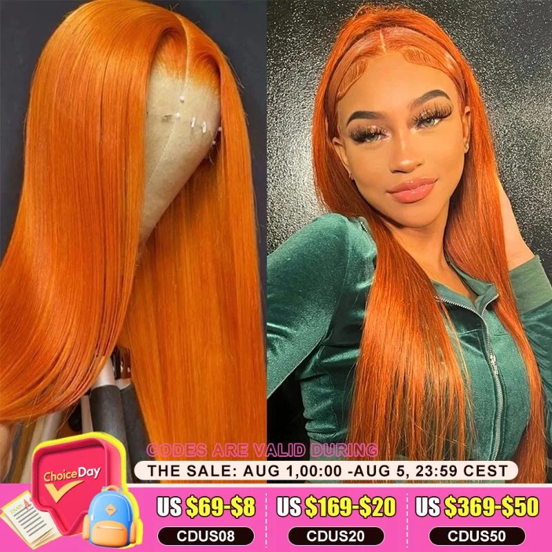 Ginger Orange HD Transparent Lace Frontal Wig For Women 13x6 Front Wigs Human Hair Bone Straight 13x4 Human Hair Lace Front Wig