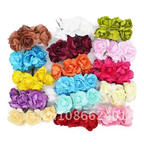 

72PCS Multicolor Artificial Paper Flowers Rose 3CM Head Used For DIY Decorative Gift Wedding Home Party Supplies