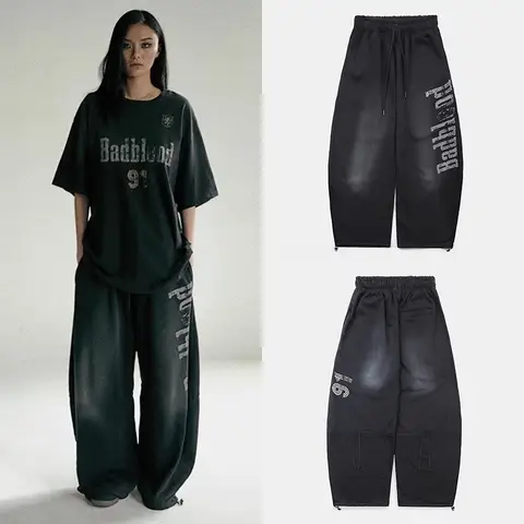 MARIA BCAC series T-shirt, women's printed short sleeved shirt, distressed loose top pants, wash water sports pants