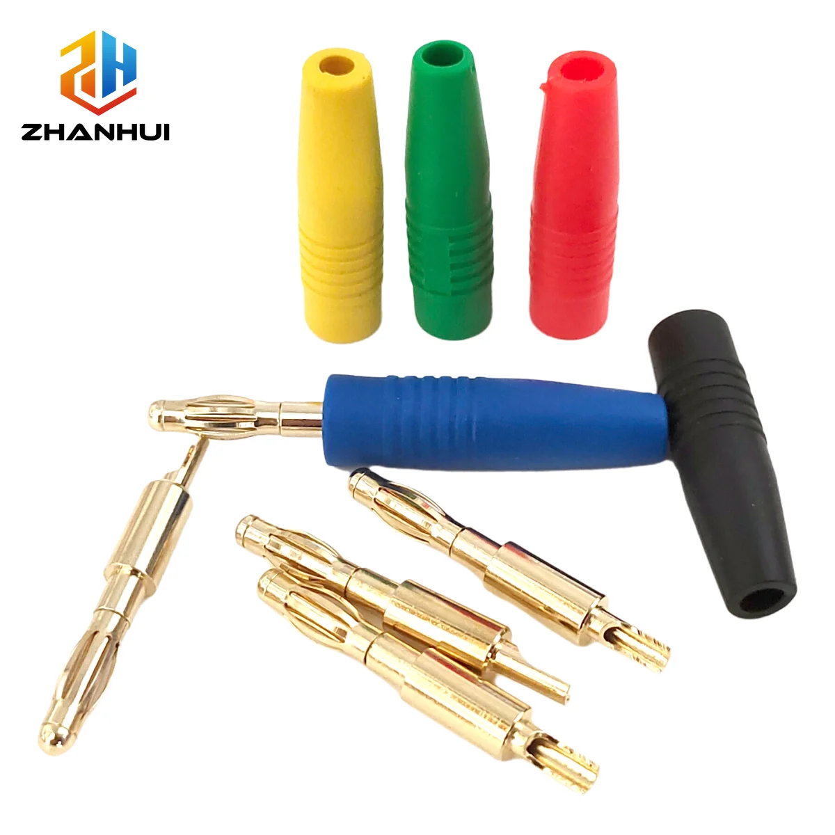 4mm Banana Plug Connectors (5PCS) - Gold-Plated Speaker Wire Pins with Color-Coded Insulators for Audio/PA Equipment