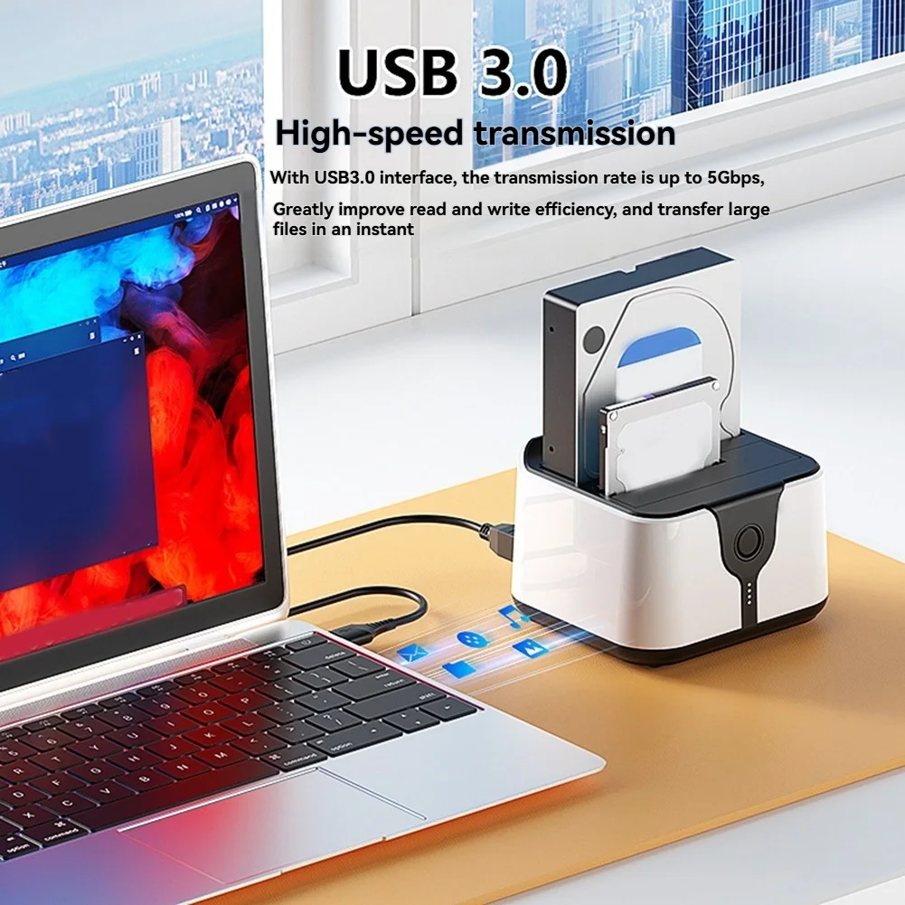 

A47ZZ 2.5/3.5 Inch SSD External Hard Drive Enclosure SATA to USB 3.0 HDD Case Dual Bay Hard Drive Docking Station EU Plug