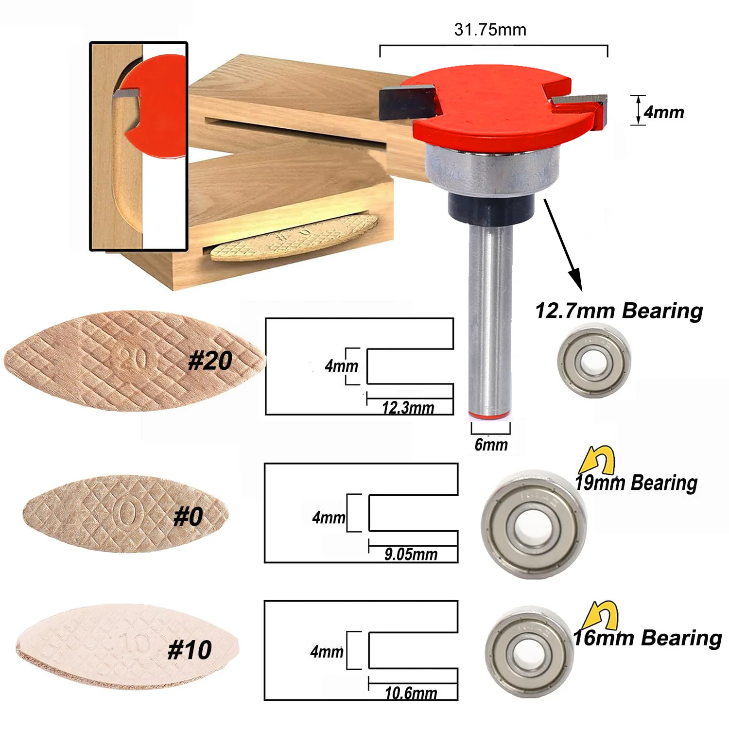 T-Slot Milling Cutter Router Bits 1/4 Shank Top Bearing Slot Cutting Bit Slotting Router Bit for Woodworking Chisel Cutter Tool