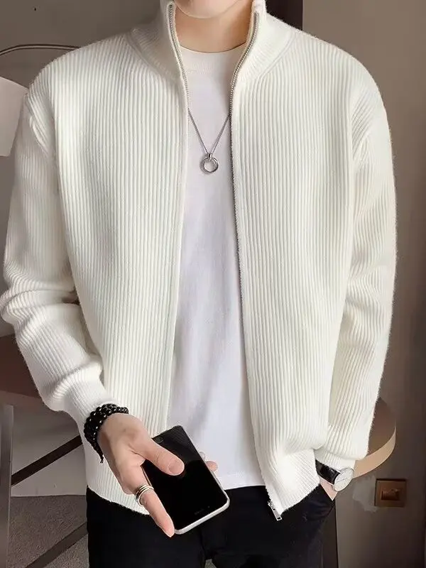

Men's Stand Collar Open Cardigan Sweater Early Autumn Lazy Sle Trendy Knitted Outerwear Zipper Line Casual Long Sve irt