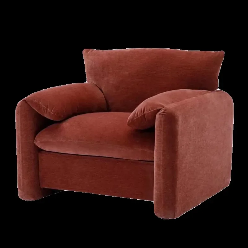 Cream Flannel Single Sofa Italian Elephant Ear Design Compact Fabric Armchair for Small Apartment Living Room Modern Orange