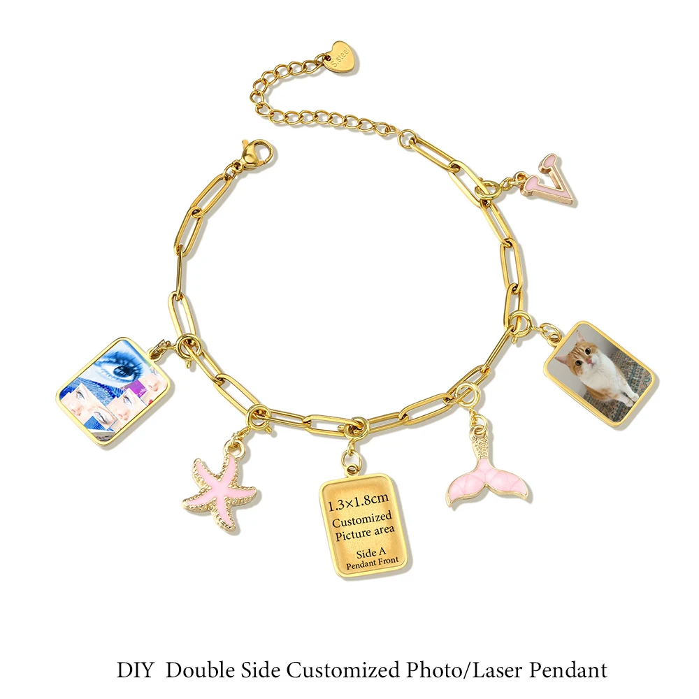 

Customized Photo Y2K cat Pendant Bracelet For Women Men Stainless Steel Charm Chain Necklace DIY Making Jewelry Accessories