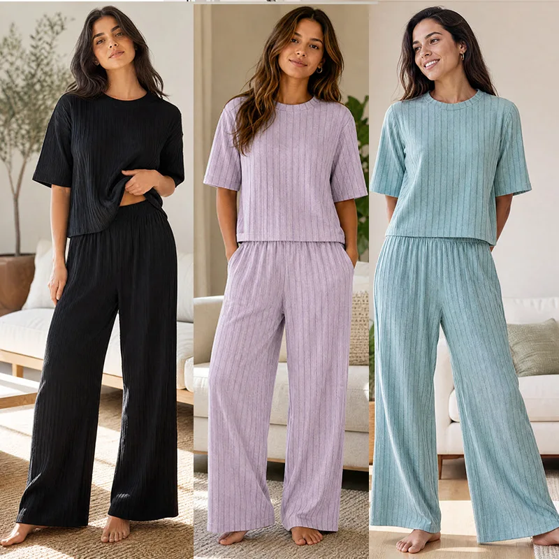 2026 Autumn/Winter Women's Casual Set Two Piece Set with Large Round Neck Top and Loose Pants Women's slim fit Commuter