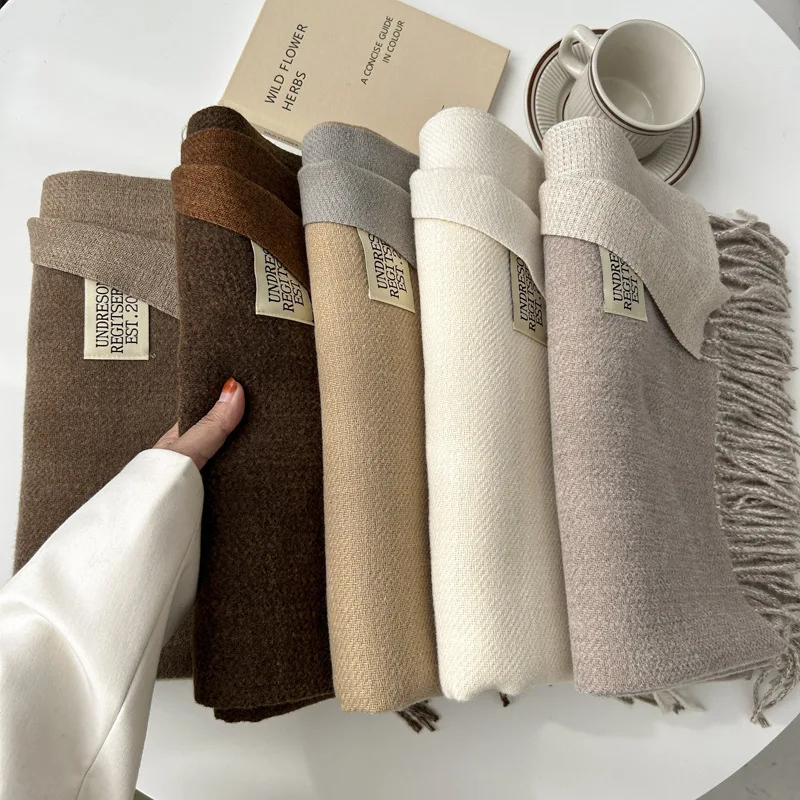 2023 New Fashion Tassel Shawl 68x200cm Women Winter Scarf Elegant Ladies Foulard Cashmere Soft Pashmina Luxury Solid Color