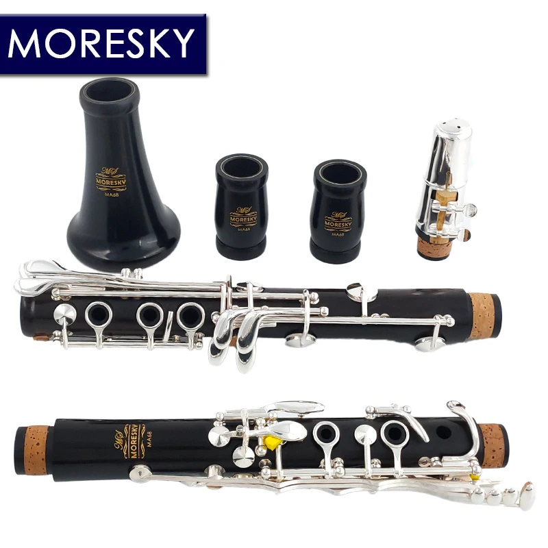 MORESKY Professional Ebony Clarinet A tune 17 Keys Silver plated copper Clarinet In La MA68