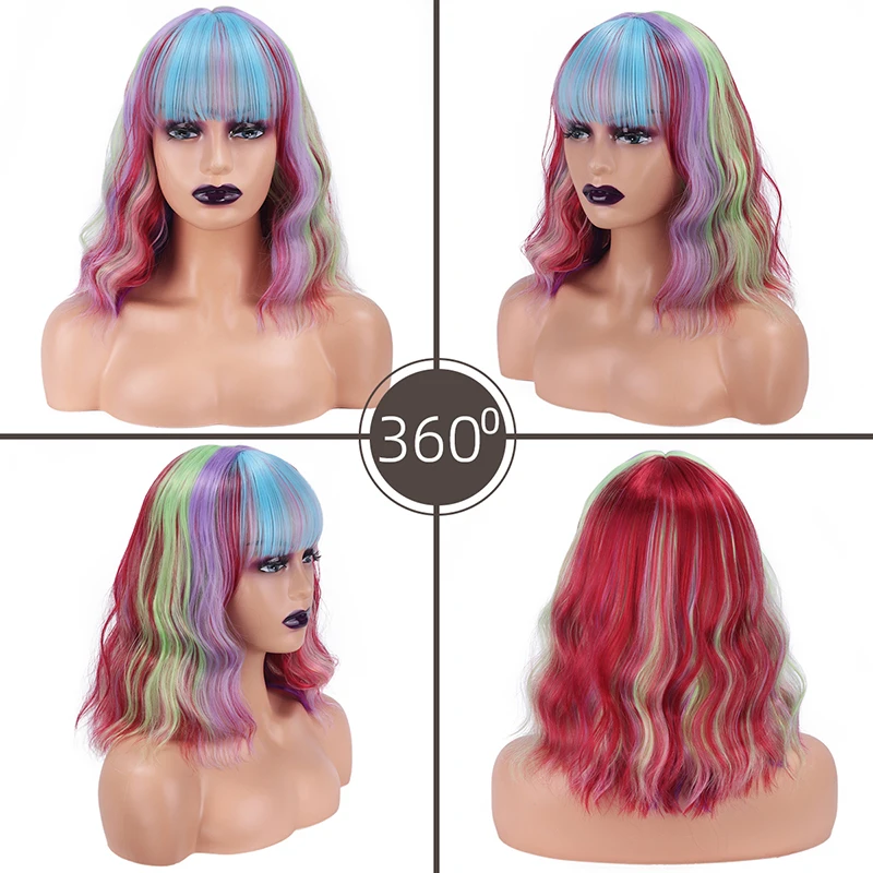 Nowa europejska i amerykańska peruka dla kobiet, jasnoniebieska, krótkie kręcone włosy, peruka z włókna syntetycznego