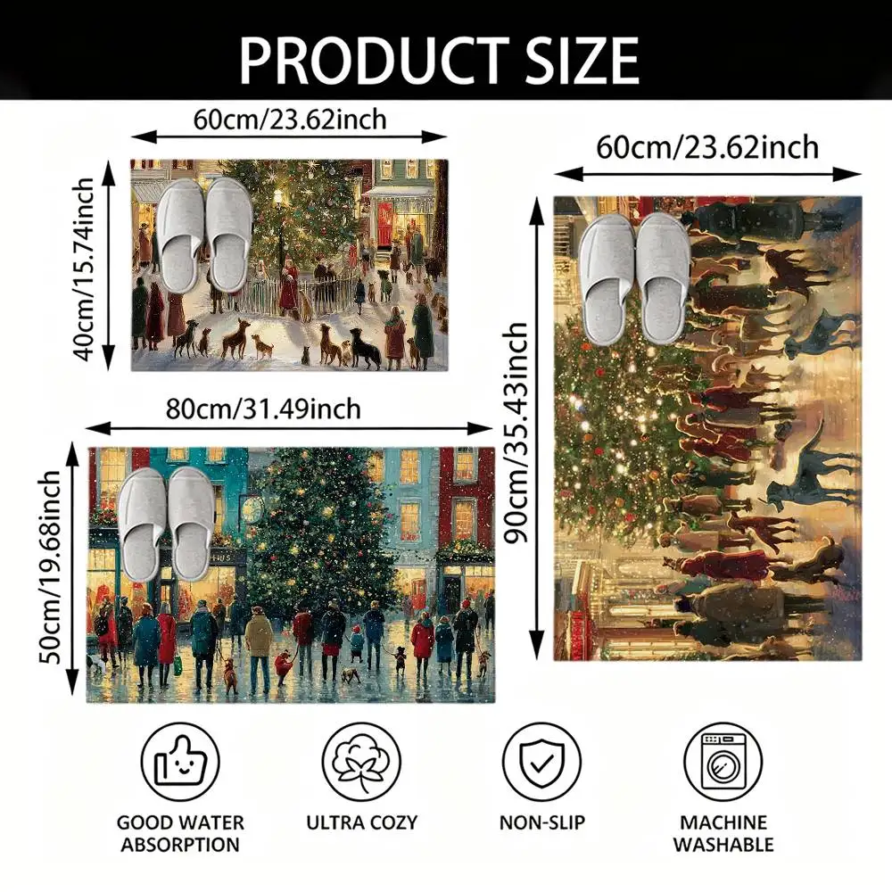 Dreamy Christmas Town Oil Painting Bedroom Decor Carpet  for Living Room Thick Plush Study Floor Mat Home Fluffy Soft Rug