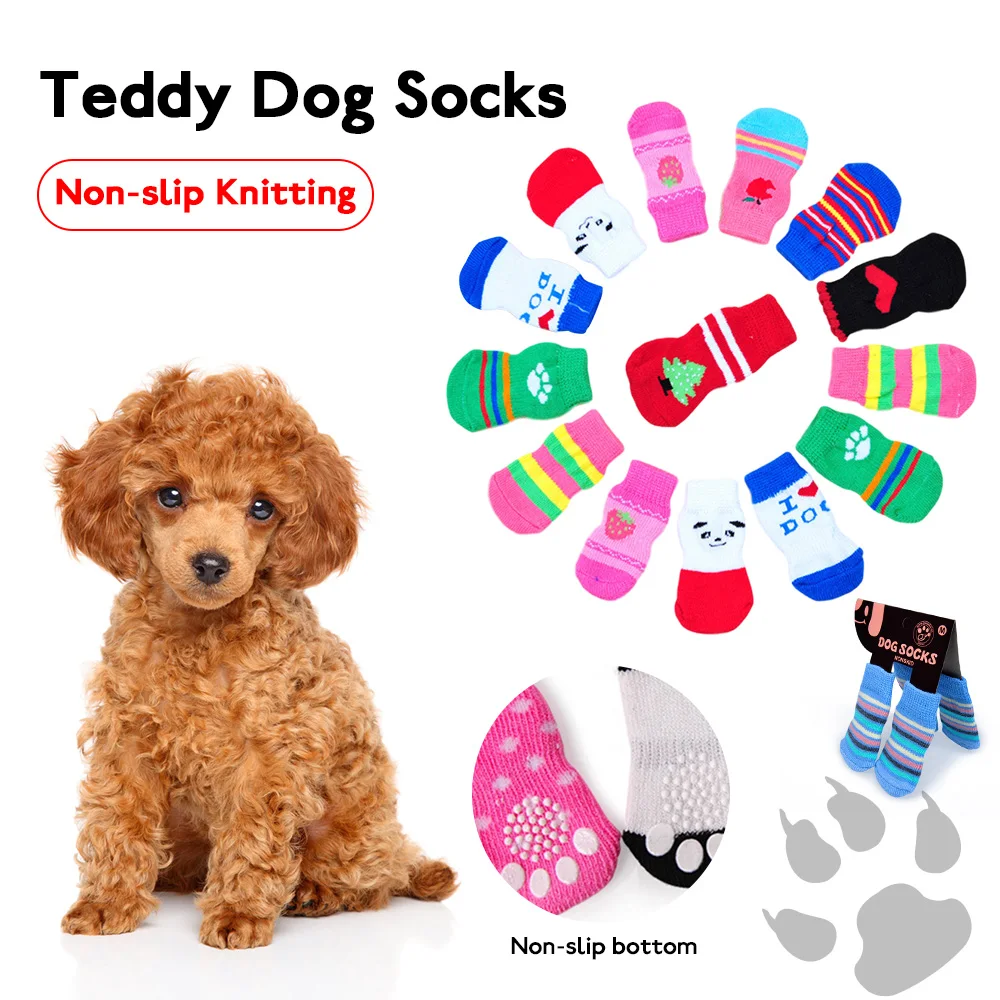 

Pet Socks Anti Slip Dog Socks Knitted Cartoon Puppy Shoes Breathable Sock Cat Shoes Dog Clothes Pet Products Dog Accessories