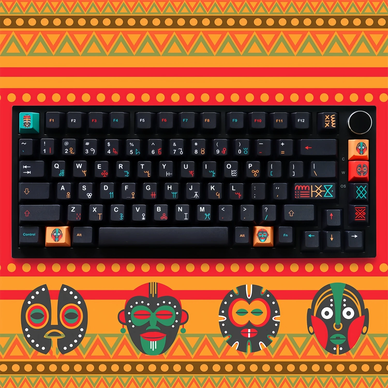 For Ancient African tribal style keycaps PBT 130 Keys Dye-Sub Cherry Profile Switch Key Cap for Mx Switch Mechanical Keyboard