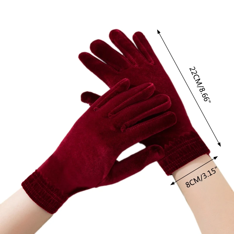 Gants courts en velours doré pour femmes, automne-hiver, robe de dîner, gants en velours doré, élastiques, chauds, pour fête de noël et d'halloween