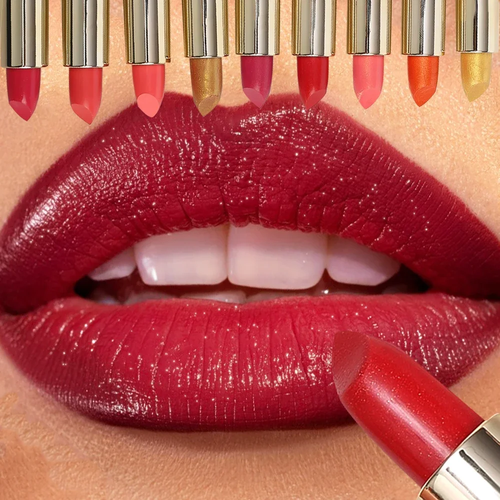 Waterproof Lipstick Glitter Matte 9 Colors Shimmer Sexy Red Pigments Lipsticks Moisturizing Long Lasting Lip Glaze Lips Makeup