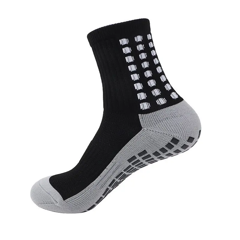 Chaussettes de Football pour hommes et femmes, mi coussin, antidérapantes, fond gris, épais, entraînement, basket-ball