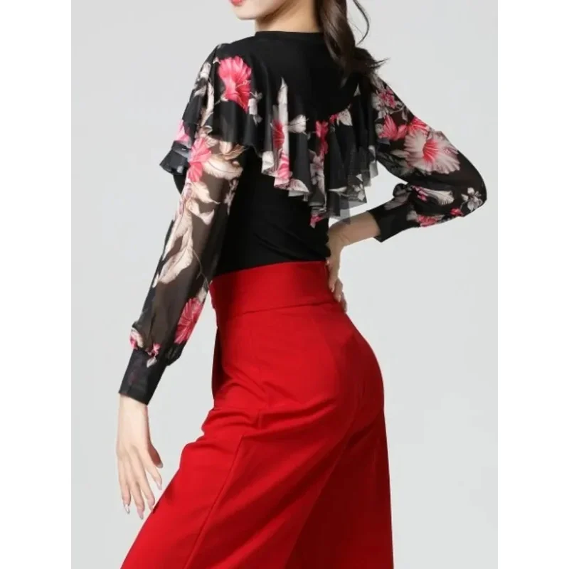 

НовинкаЭлегантные топы для выпускного бальных танцев Классическая практика Балетная одежда с рюшами Живот Стандартные танцы Женская рубашка Cox; 3,v'9.e; 7'