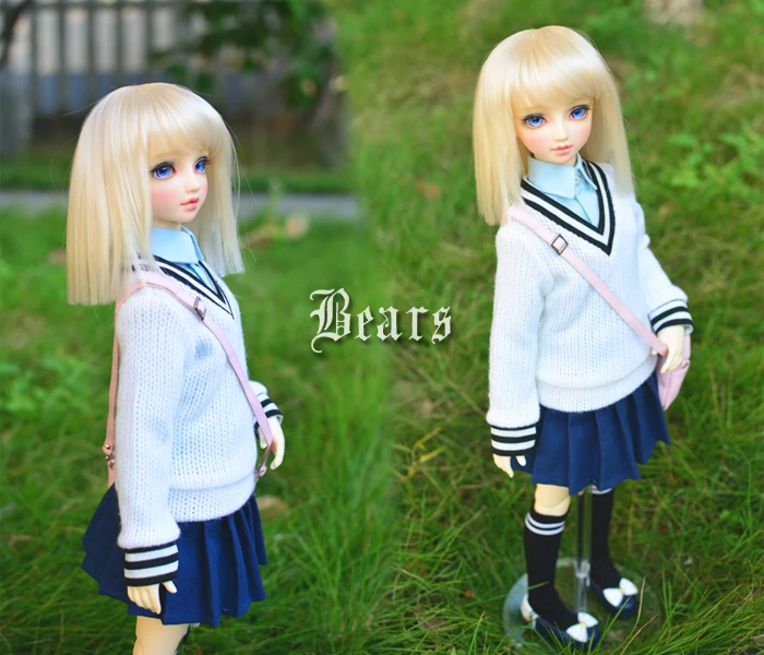 BJD Doll Clothes College Style White V-neck Sweater Junior Style Tops For 1/3 1/4 BJD SD DD MSD MDD SD13 SD17 POPO68 Uncle SSDF