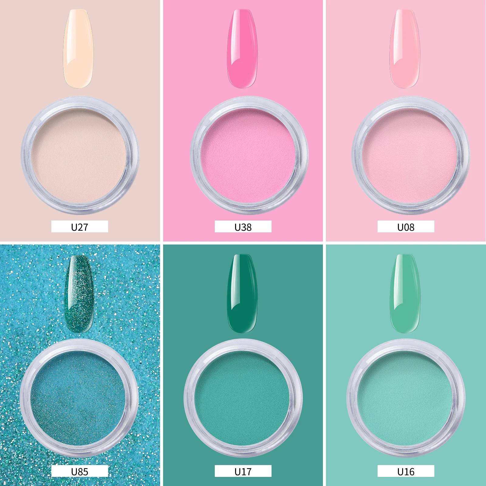 ชุดผงเล็บ 6 สี * 15g เหมาะสําหรับผู้หญิงออกแบบเล็บ DIY ของขวัญร้านเสริมสวยสําหรับผู้หญิง