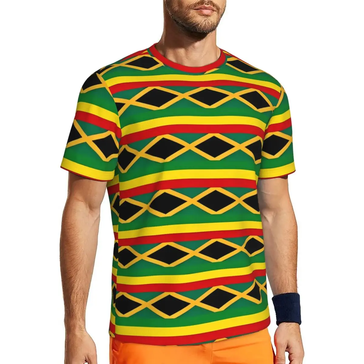 Jamaican Flag T-Shirt yellow red stripes Trending Sportswear T Shirts Short Sleeve Quick Dry Tops Summer Casual Big Size Clothes