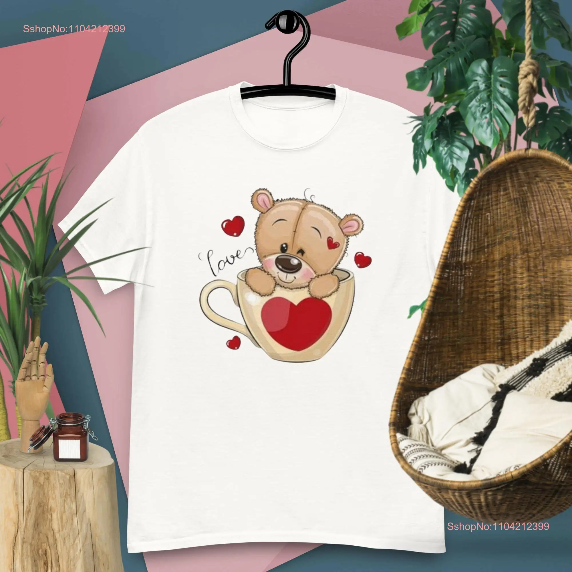 Valentine's Day t shirt heart teddy bear long or short sleeves