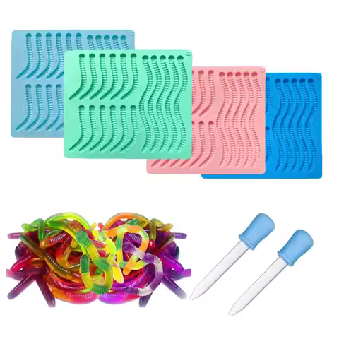 Silicone Gummy Worm Mold Non-Stick Design for Easy Release DIY Chocolate Candy Maker Ice Grid Tray for Baking Pudding Biscuits